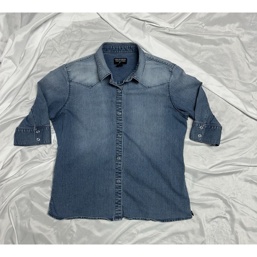 Polo Jeans Co Ralph Lauren Women's Western VTG Denim Shirt 3/4 Sleeves Snaps L - Picture 3 of 15